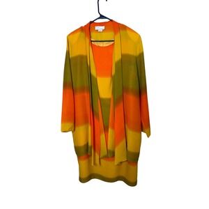 Positive Influence Vintage Ombre Stripe Dress and Cardigan Set Orange Yellow 18